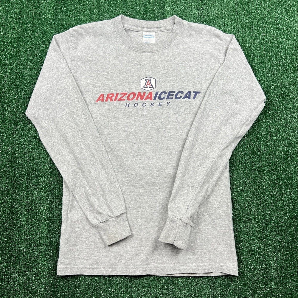 VTG‎ Arizona Icecat Hockey LS T-Shirt Men's Small Gray Spellout Ultra Cotton 90s